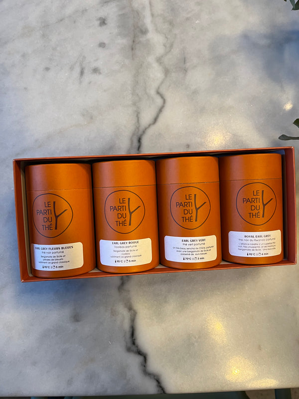 Cadeauset 4 blikken Earl Grey- groene, zwarte en rooibos thee