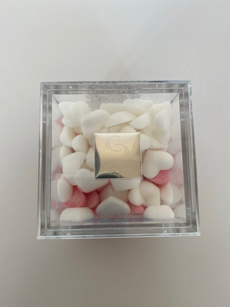 Krystallen doosje met mini hartjes rood, roze en wit 200 gr - suiker