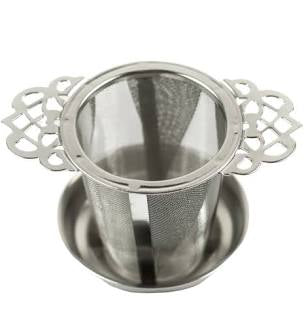 Zilveren thee-filter met uitlek schaaltje